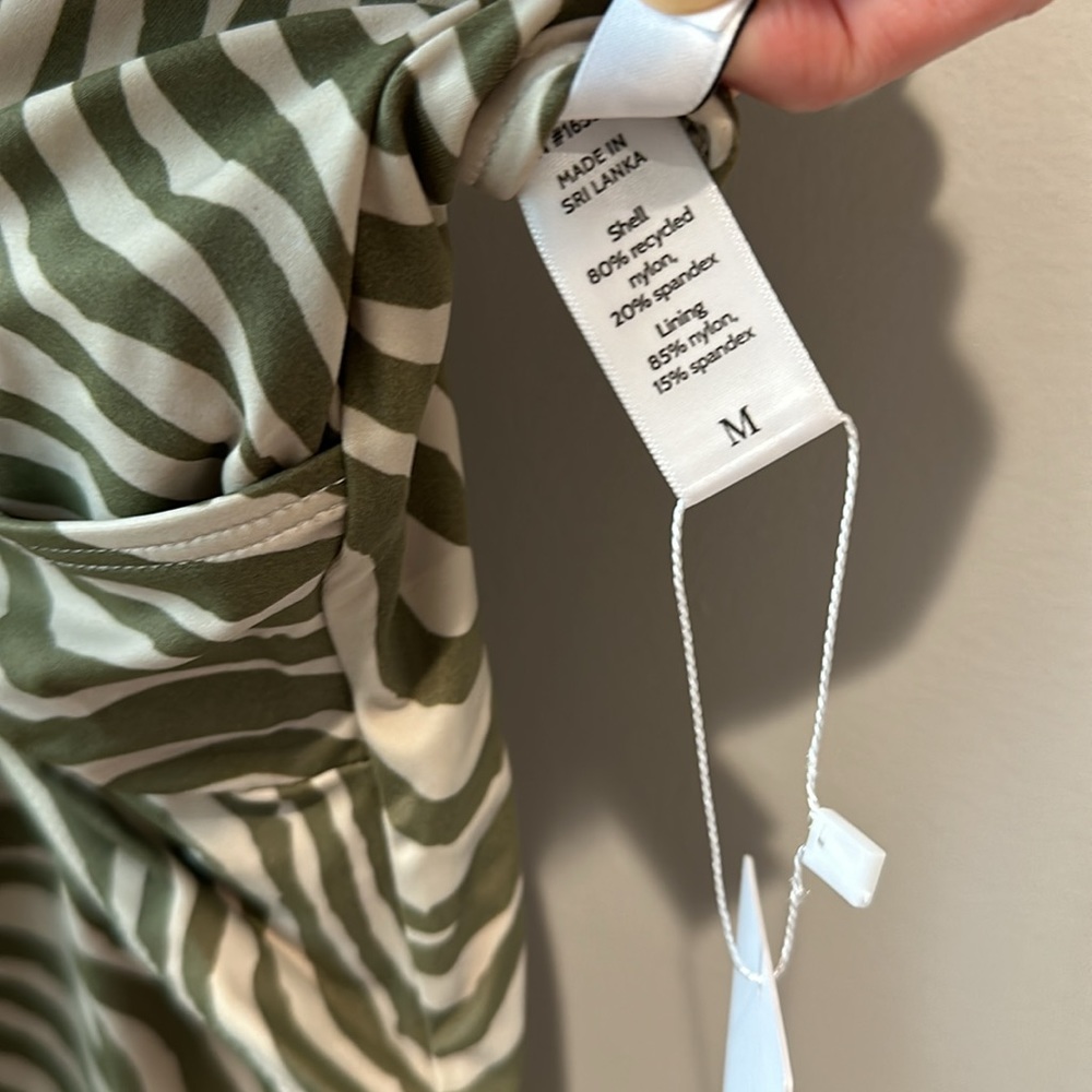 NWT Andie Swim Capri Wrap Front One Piece in Bias Stripe Olive M - Picture 9 of 11